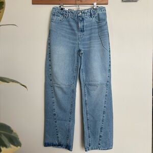 Good American High Rise Barrel Leg Jeans Drawstring Waist 10/30, Light Wash